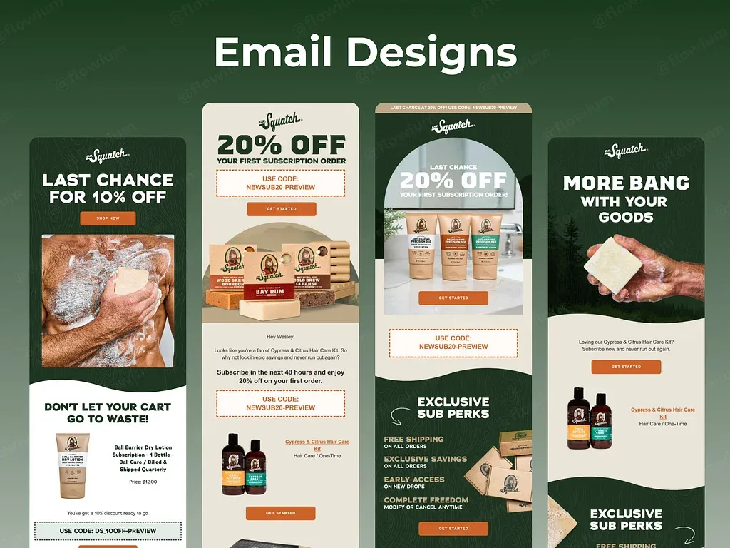Email designs for a subscription brand