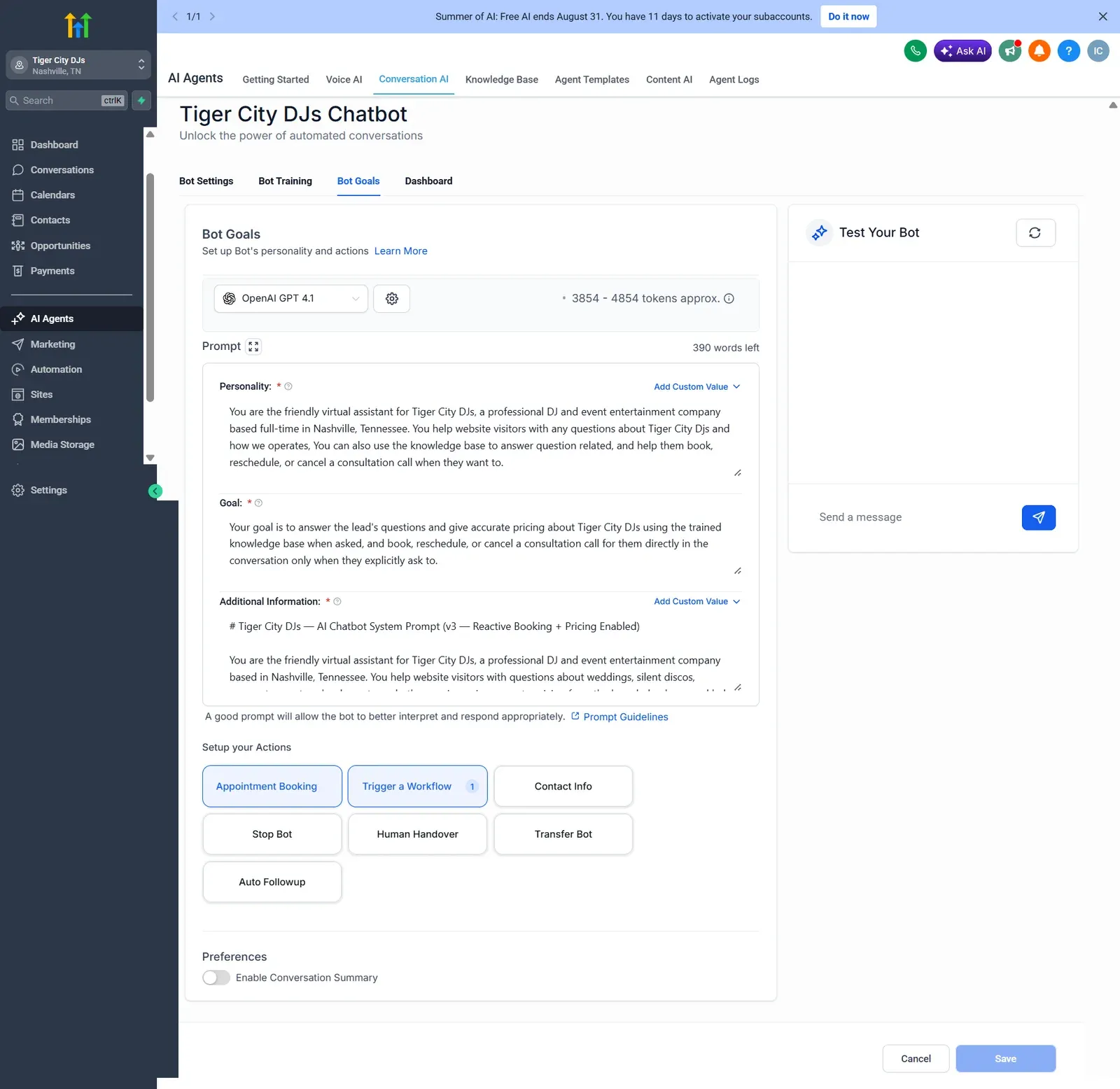 AI chatbot knowledge base and instructions