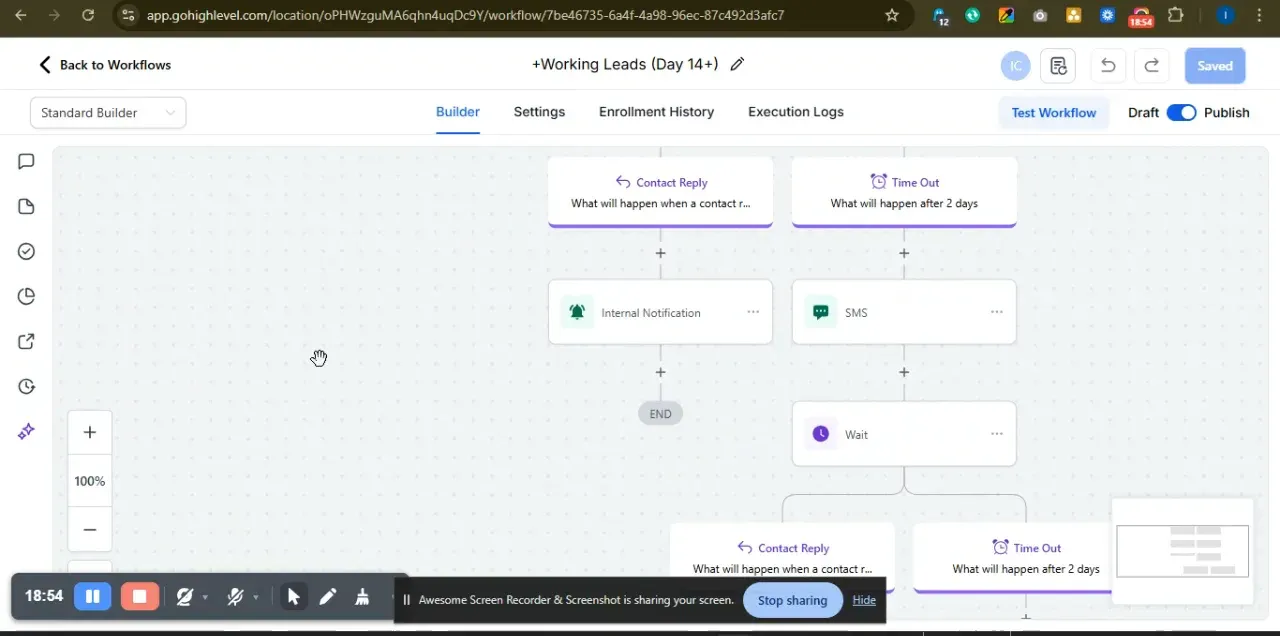 Working leads follow-up workflow in the builder