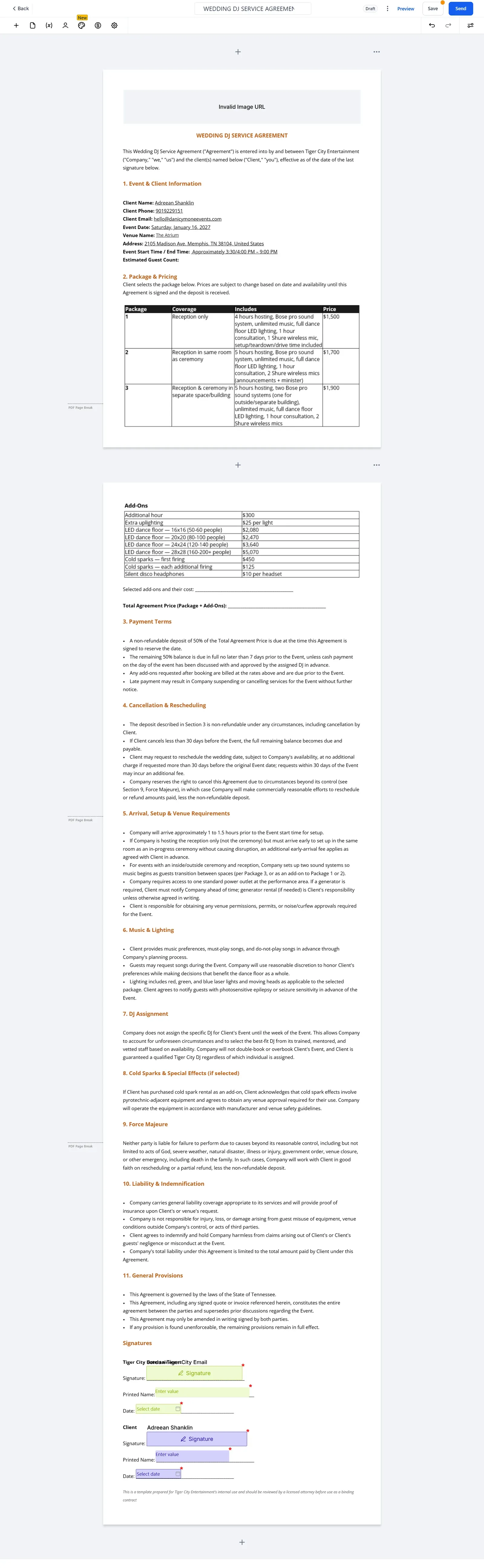 Full service agreement document