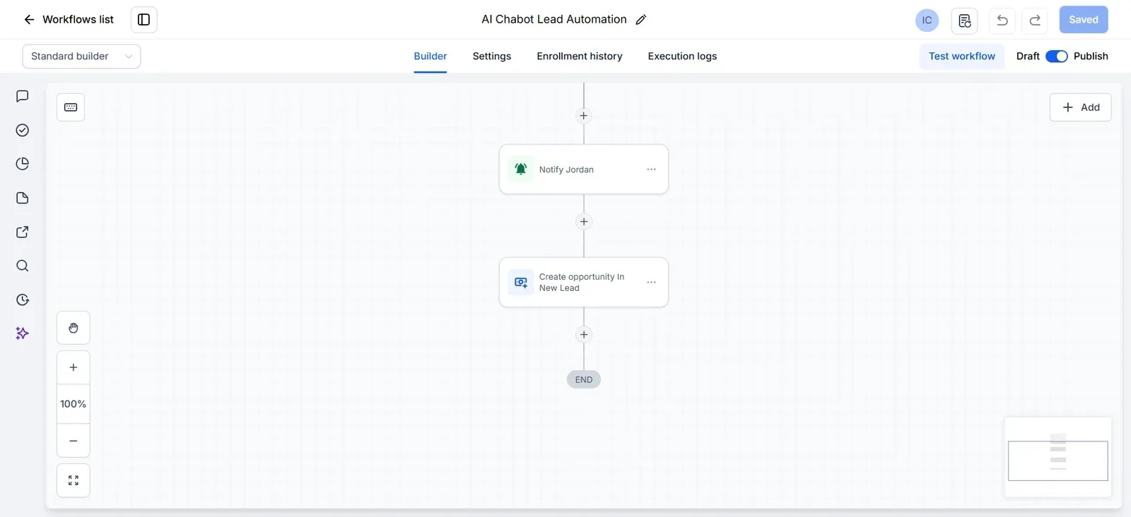 Automation workflow in the builder